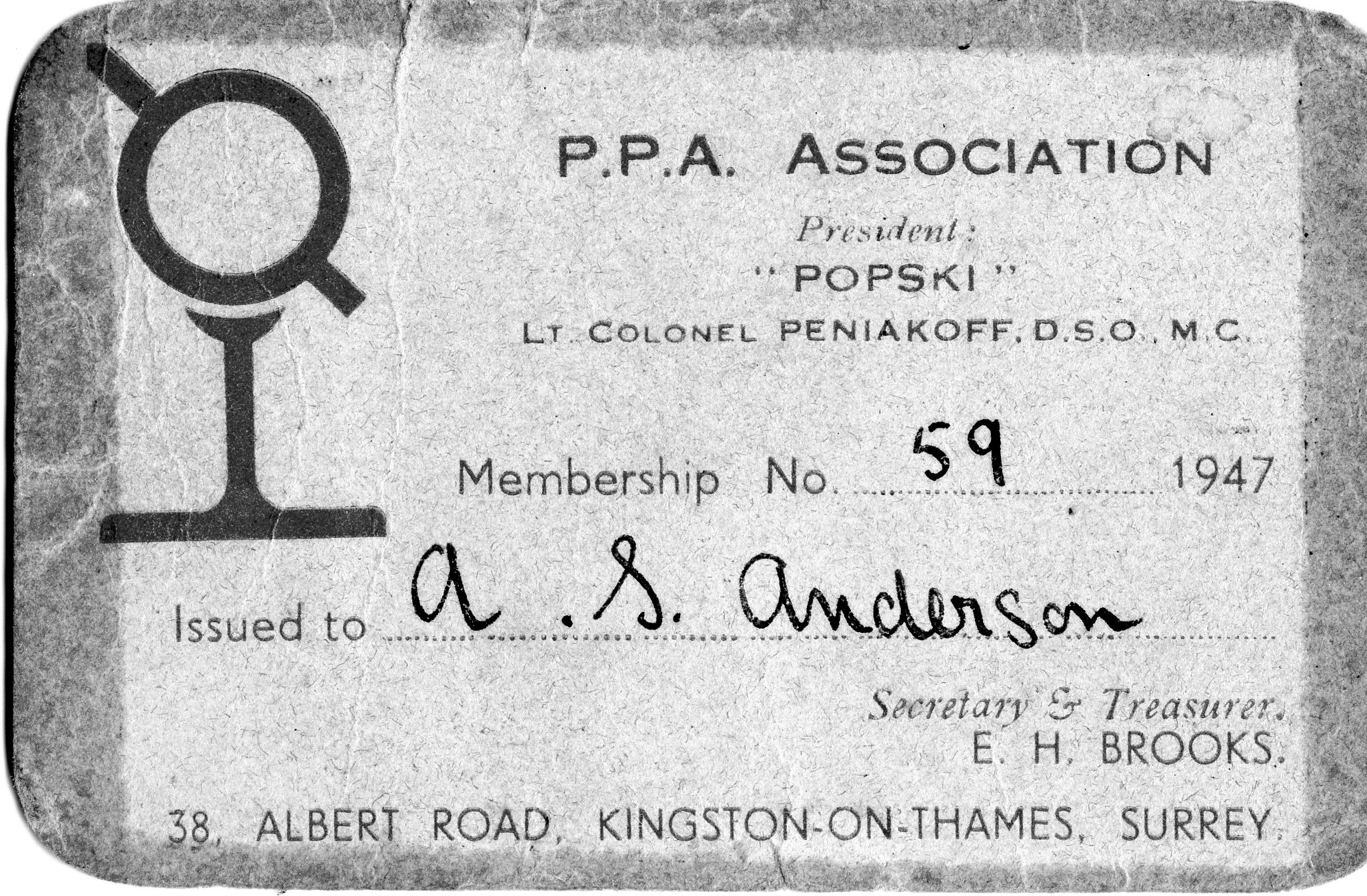 Adam Anderson's PPAA membership (front)