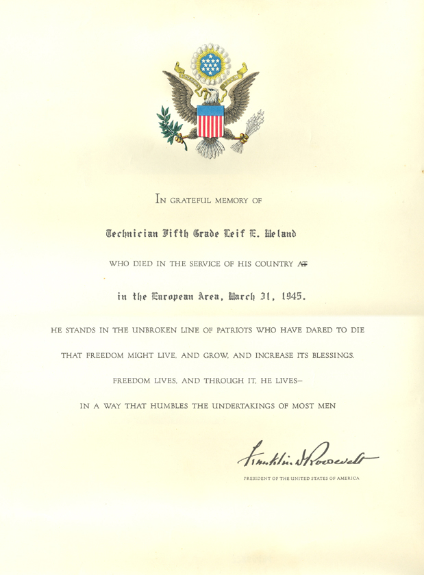 L. Meland (letter from President)